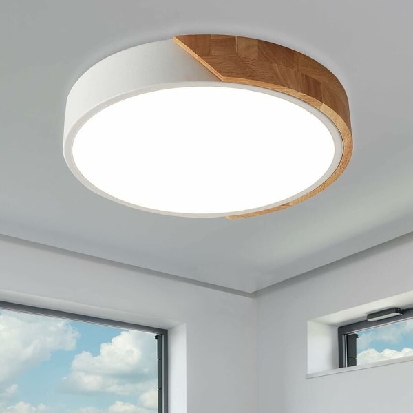 Modernt runt LED-takljus i trä - 24W, vitt ljus