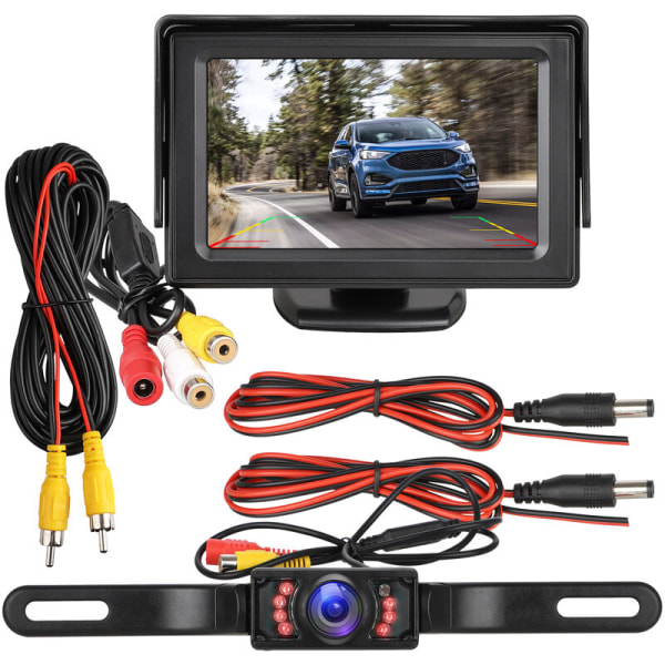 Bakre kamera och bildskärmssats Vattentät 4.3-skärm 7 LED-nummerskylt Backupkamera Parkeringssystem IR Night Vision för bil/fordon/SUV/van/camping