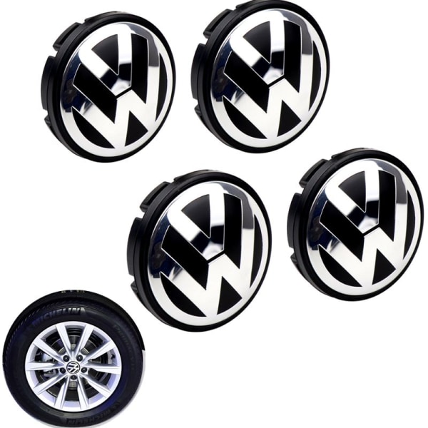 4st VW-logotyp Ytterdiameter 56 mm Cap Fälgemblem Fälgmärke