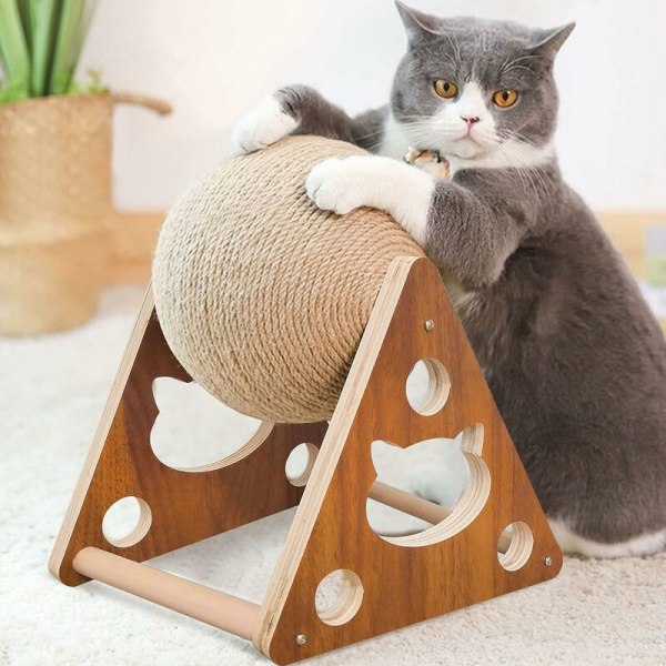 Naturlig Sisal Cat Scratching Toy - Interaktiv bollleksak för katter