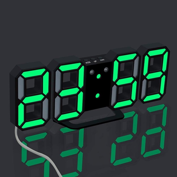 3D digital väckarklocka LED-väggklocka med 3 justerbara ljusstyrkor