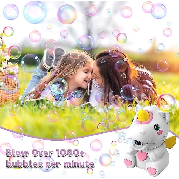 Bubbelmaskin för barn, automatisk bubbelmaskinsmaskinleksak för pojkflicka småbarn, Unicorn bärbar bubbelblåsare med bubbellösning för inomhus utomhus