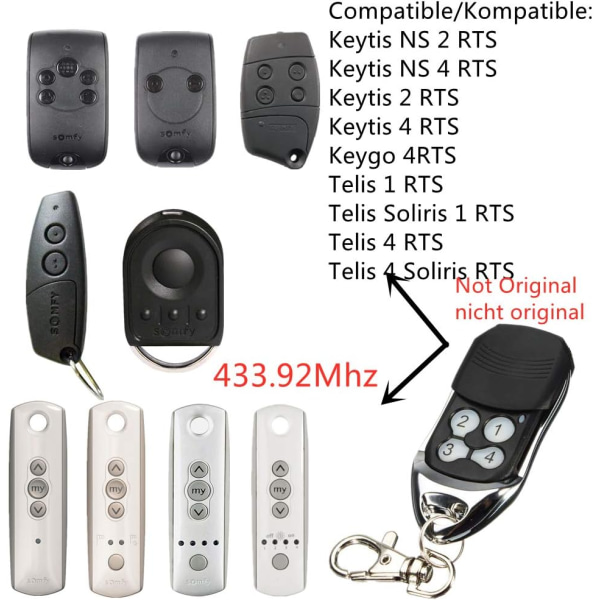 Fjärrkontroll för rulljalusi - kompatibel med Somfy Keytis 2, 4 RTS, Keygo, Telis 433MHz