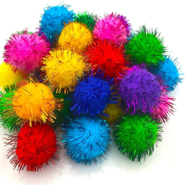 30 stycken gnistrande bollar i olika färger Kattens favoritleksak Tinsel Pom Poms Glitter