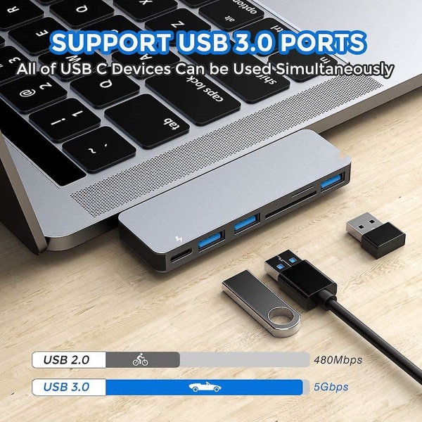 USB C Hub Adapter för MacBook Pro/Air 13" 15" 6 in 1 USB-C tillbehör