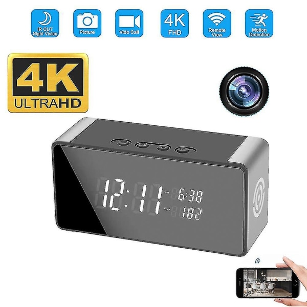 4k Wifi Spegel Väckarklocka Kamera Säkerhet Ip Cam Night Vision Recorder Home Cam-minneskort - 64gb