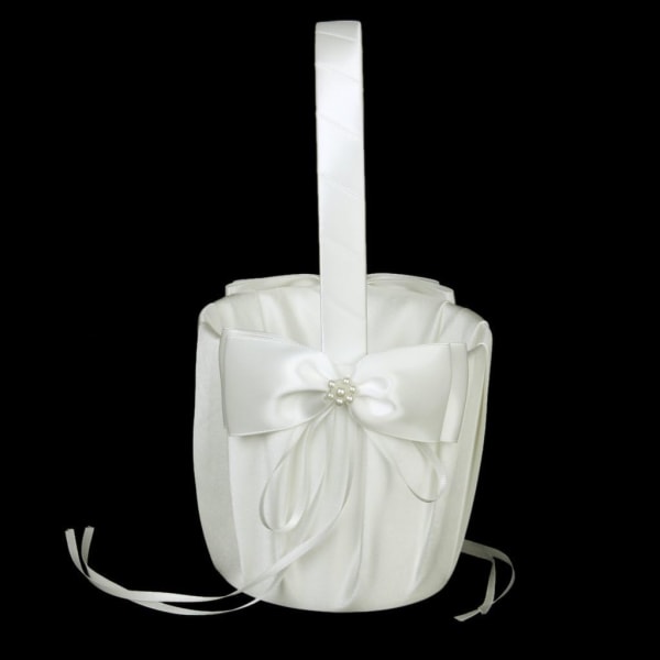 Faux Pearl Flower Bröllop Flower Girl Basket Bowknot Dekor