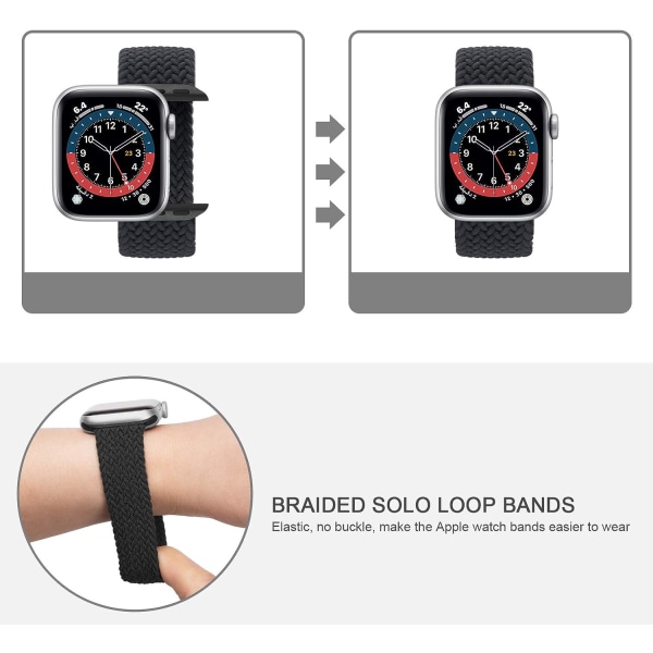 Flätade Solo Loop Sport Band - 2-pack, kompatibel för Apple Watch Band 38 mm 40 mm, mjuk stretch