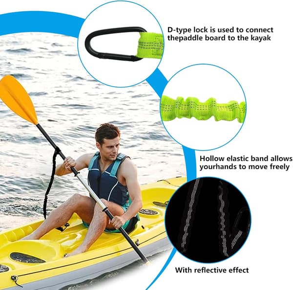 2-pack kajakpaddelkoppel, 1,5 m elastiskt säkerhetskoppel, elastiskt kanotpaddelkoppel med fjäderkrok surfkoppel (orange)