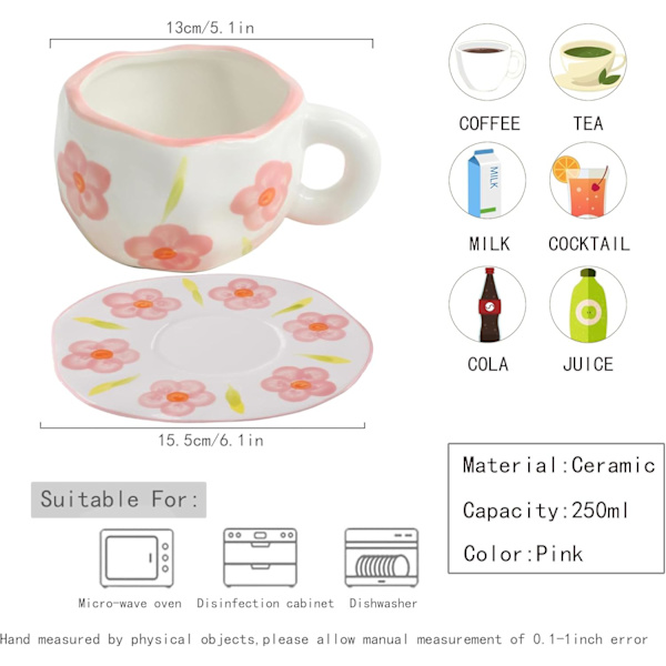 Kaffekoppsett med underkopp Muggegaver til kvinner Bursdag Keramikkkopp 250 ml Kaffekopp med underkopp Bursdagsgave til kvinner color 3