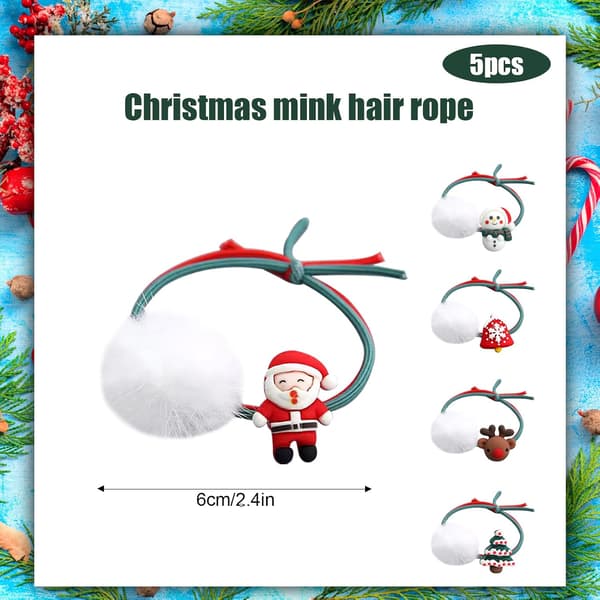 5 stk, Pom Pom Hårstrikker til Jenter Jul, Elastiske Hårstrikker, Hårstrikker, Hår Scrunchies for Kvinner Jenter Barn Hårtilbehør