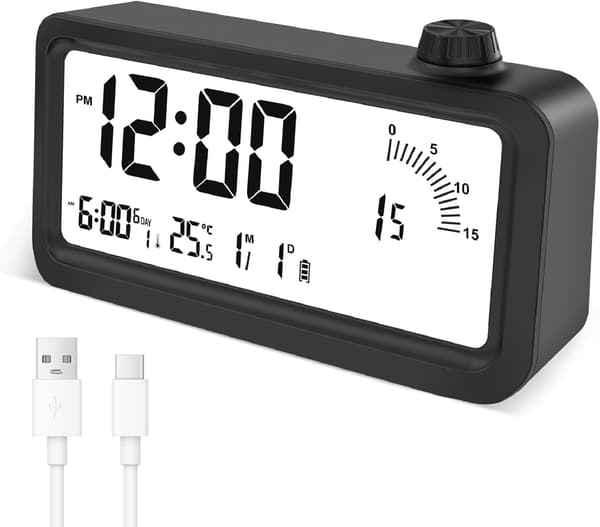 Digital Visuel Timer, 60 Minutters Nedtællingstimer, 3 Alarmtilstande, Temperatur- og Datovisning, til Børnekøkken, Sort
