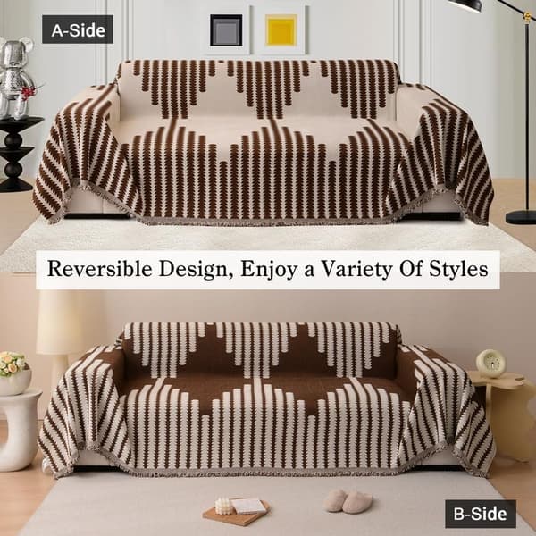 Sofatrekk, mykt slitesterkt vendbart chenille-sofatrekk, rutete møbelbeskytter for 3-seters sofa (180*340 cm)