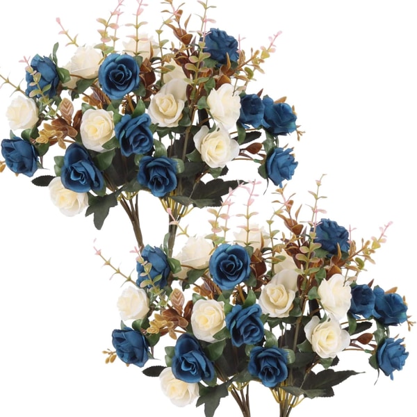 Konstgjorda blommor, 2 st konstgjorda rosor plastblommor, växter för hem Hotell Bröllopsbord Dekorationer.blå