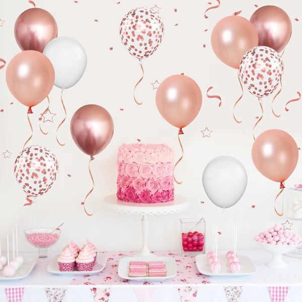 Roseguld och vita ballonger, 50 delar 12 tums roséguld konfettiballonger Roseguld latex partyballongsats för födelsedagsfest