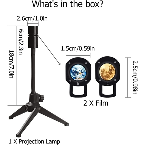 Måne Jord Projektion LED Lampe, 3D Jord Solnedgang Lampe Måne Projektor, 360° Roterende LED Tiktok Fotografering