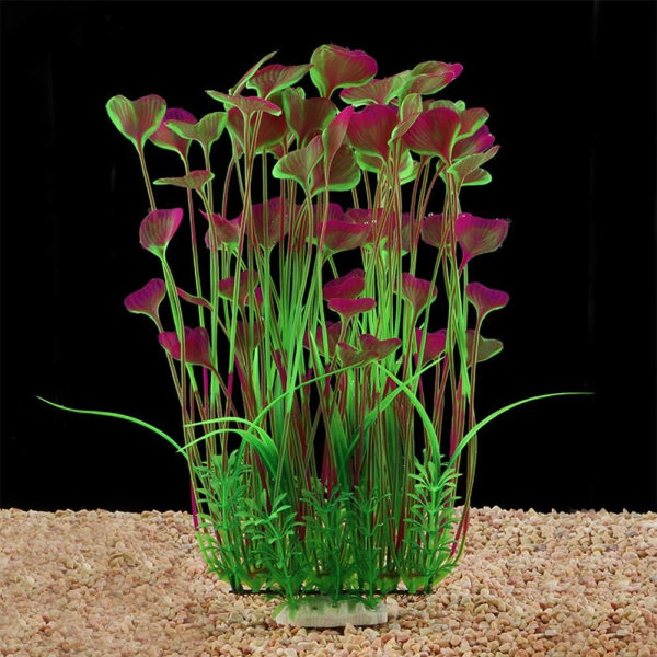 Store akvarieplanter Kunstige plastfisketankplanter Dekoration Ornament til alle fisk (Lilla)