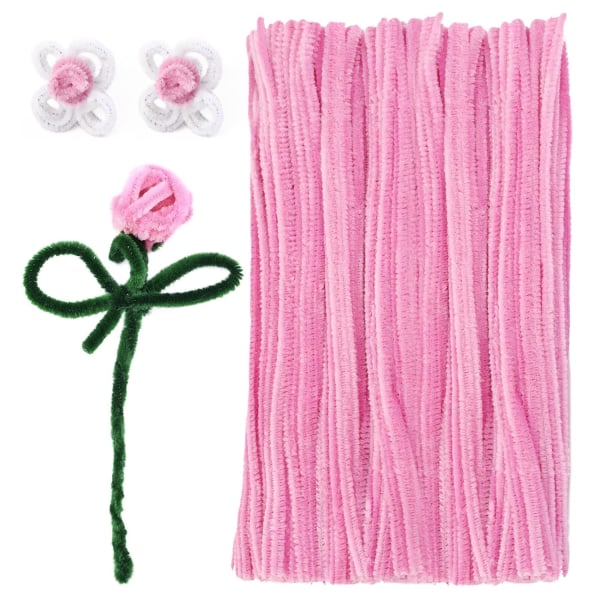 100 stk rørrensere, ensfargede rørrensere for håndverk, chenille-stilksett, rørrensere i bulk for kreativ dekorasjon DIY-kunst (rosa)