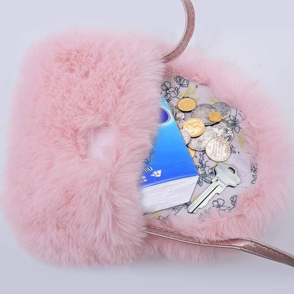 Plush Liten Veske Prinsesse Skulderveske for Barn, Skulderveske Liten Skulderveske Mini Reiseveske for Jenter Høy kvalitet Kunstig Pels (Rosa)
