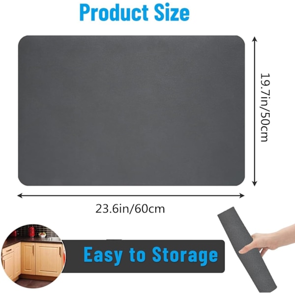 Tørkematter for kjøkkenbenker, kaffemaskin hurtig tørkende matter svart hvit grå abstrakt geometrisk vaskematter superabsorberende  avløpsmatter 50 x 60 cm