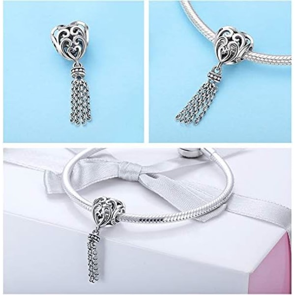 925 Sterling Sølv Åbent Hjerte Tassel Vedhæng Lang Tassel Charms til Kvinders Armbånd og Halskæder
