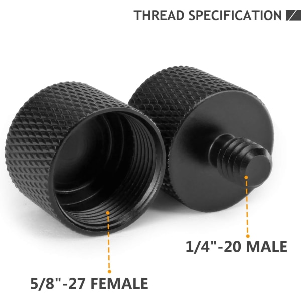 Mikrofon skrue adapter, gjengeadapter 5/8\" hunn til 1/4\" hann for mikrofonstativ, kameramonitor, stativ, mikrofonholder 2-pakning