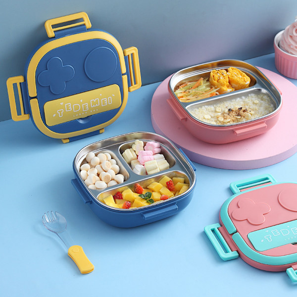 Matboks for barn, isolert Bento-boks i rustfritt stål med skje, lekkasjesikker og slitesterk matbeholder for gutter og jenter Pink