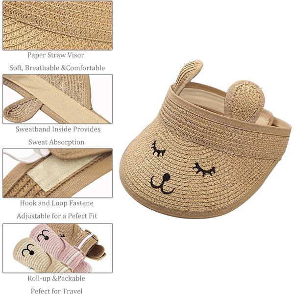 Baby Roll-up Straw Visor Hat Sun Hat, Kid Toddler Wide Brim Sun Hat Adjustable for 1-4 Years