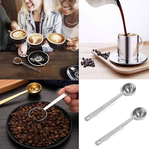 2-delt kaffemåleskje i rustfritt stål, kaffeskje 1 spiseskje, kaffeskje med langt håndtak