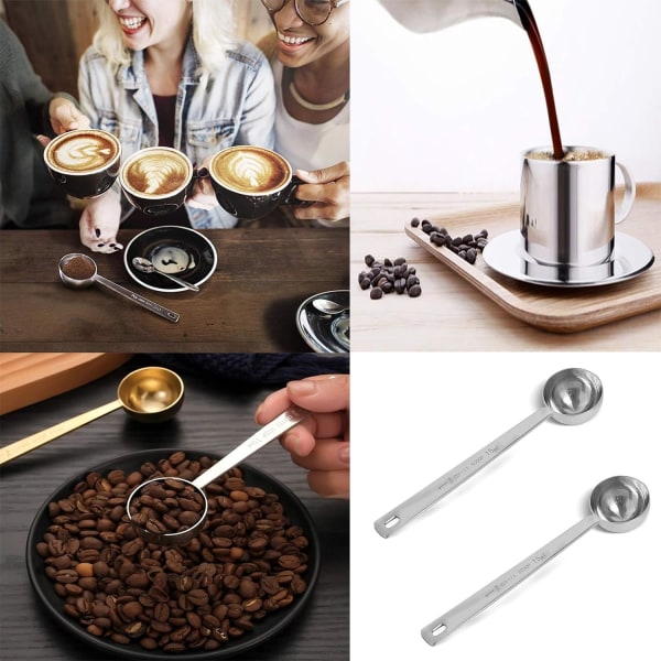 2-delt rustfrit kaffemåleske i rustfrit stål, kaffeske 1 spiseske, kaffeske med langt håndtag