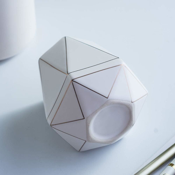 Keramisk Pæn Blyantsholder Stativ Guld Linie Blyantkop Pot Skrivebordsarrangør Makeup Penselholder