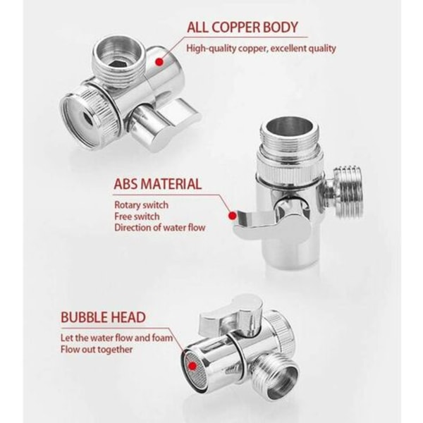 Manifold Hane - Universal Brusemanifold - Diverter Ventil Reservedele Bruseadapter - Haneventil - Til Vask Badeværelse Køkken Vaskemaskine