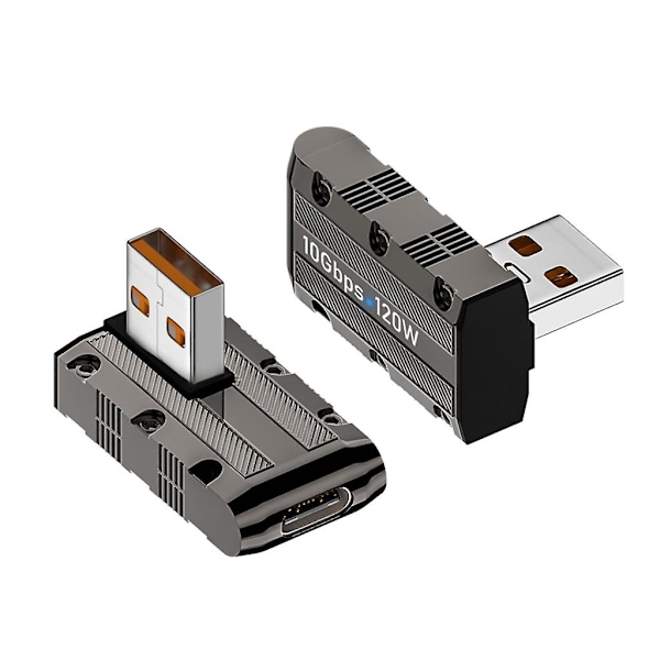 90 graders USB til USB C adapter Type C hun til USB han konverter USB opladningsadapter 10Gbps 120W til bærbar telefon, omvendt side Sidebøjning