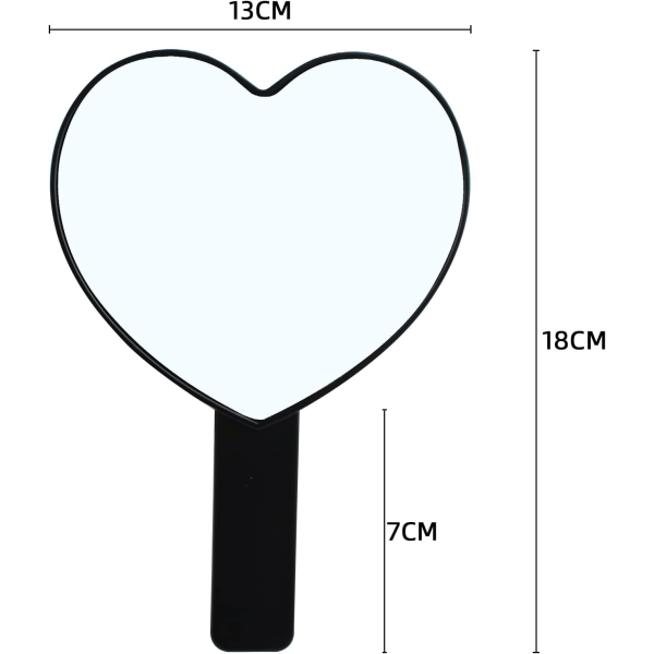 Hjärtformad resehandhållen spegel, kosmetisk handspegel med handtag (svart, 1 pack)
