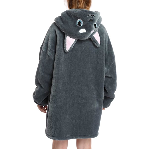 Oversized hettegenser teppe for barn myk varm koselig bærbar teppe genser fleece sherpa teppe med lommer Husky
