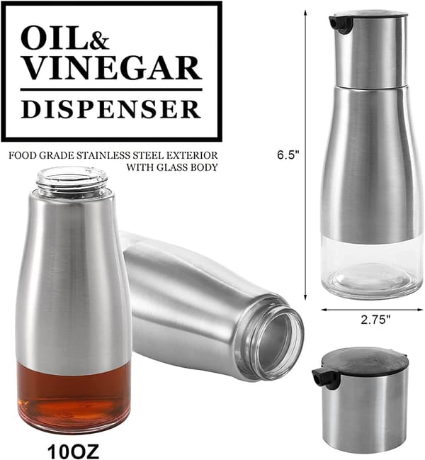 2-pack 300 ml silver olivolja- och vinägerdispenser-set, oljedispenser med enkel och droppfri hällning