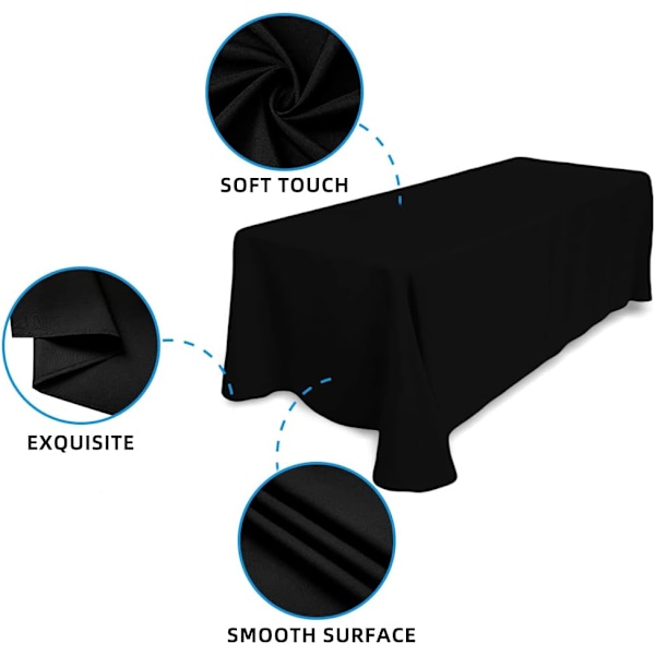 Svart duk - 60X126 tommers rektangulær duk i polyester, til 4 fots bord i vaskbar flekk- og rynkebestandig, juleduk 153*320cm