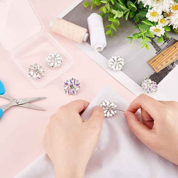 10 stk 28MM Blomst Rhinestone Shank Knapper Krystall Sy På Knapper med 1 Hull og Flat Bakside, Rhinestone Snøfnugg Metallknapper A