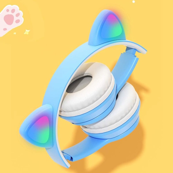 Langattomat peli kuulokkeet, Bluetooth 5.0 taitettavat langattomat peli headset, lasten aikuisten kissa korva kuulokkeet LED-valolla (sininen)