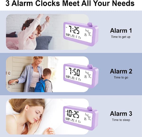 Digital Visuel Timer, 60 Minutters Nedtællingstimer, 3 Alarmtilstande, Temperatur- og Datovisning, til Børnekøkken, Lilla