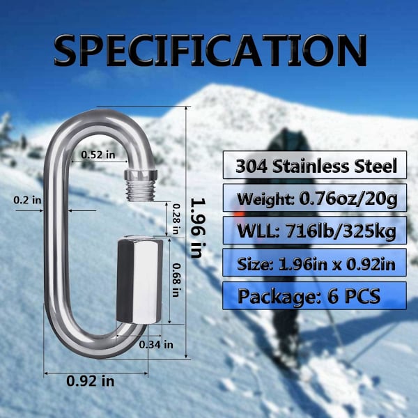 M5 Hurtigkobling, 304 Rustfrit Stål Heavy Duty Clips Kædeforbindelse Reparationsled Spænde til Gynge Udendørs Camping