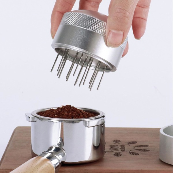 Espressodistributionsverktyg, kaffenålsfördelare med bas, professionellt kaffe WDT-verktyg för espressodistribution, espressoomrörare (silver) 58mm