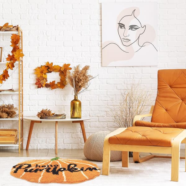 Efterår Hello Pumpkin Bademåtte Halloween Sød Absorberende Skridsikker Orange Brusemåtte til Efterår Thanksgiving, 16\" x 23.6