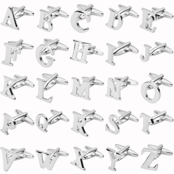 Manschettknappar i metall för män, rostfritt stål, initialbokstav J, silver