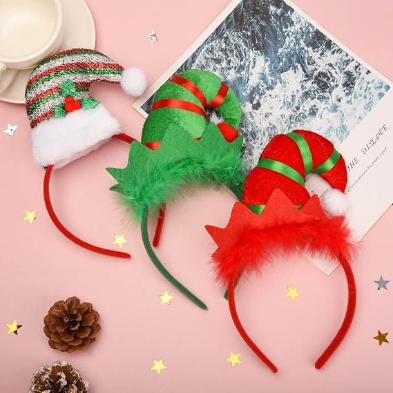3 Stykker Elf Hodebånd, Julehodeband Elf Hodeplagg Hårbånd, for Juleferiefester Fotoboksgaver