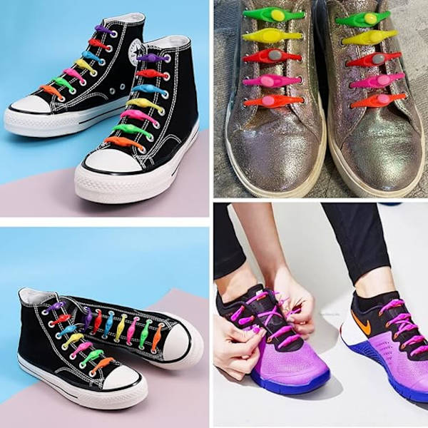 36 stk. Slipsko til børn og voksne - Elastiske snørebånd uden snøring - Multifarvede elastiske snørebånd til sneakers, støvler, boardsko og casual sko