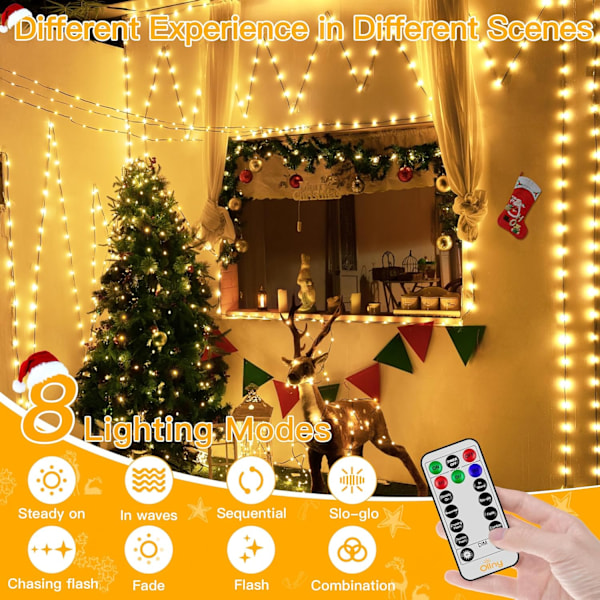Julbelysning 1000 LED 100 meter, IP67 Vattentät Plug-in Julgransbelysning med Fjärrkontroll, 8 Lägen, Dimbar, Hus Juldekorationer Warm colors