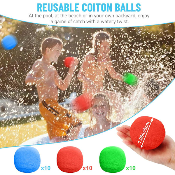 30 st vattenbollar, återanvändbara vattenballonger, kast- och fångstspelboll för pool, studsmatta, strand