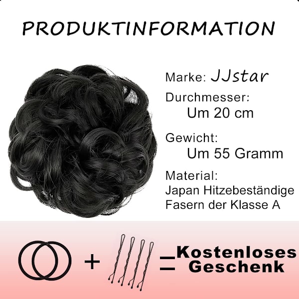 Peruk med elastiskt band, bulle peruk, lockig bulle, 1 st Black