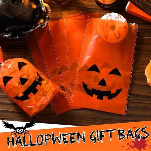 50 stycken Halloween-presentpåsar Pumpa-leendemönster Platta cellofanpåsar Halloween-plastpåsar